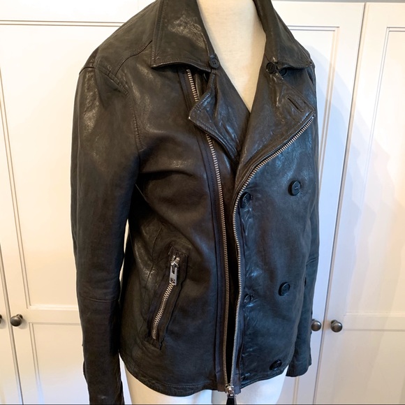 All Saints | Brown Leather Waterman Peacoat - Picture 3 of 8